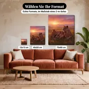 Malen nach Zahlen Löwin und Löwenjunge in der Savanne – verfügbare Formate im Größenvergleich zu einem Sofa