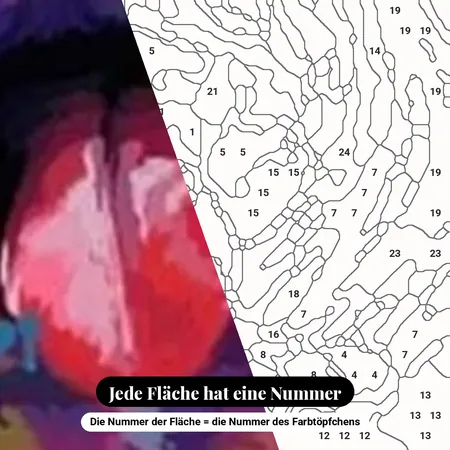 Malen nach Zahlen Hund Pop-Art bunt auf weißem Hintergrund – nummerierte Leinwand zum Malen