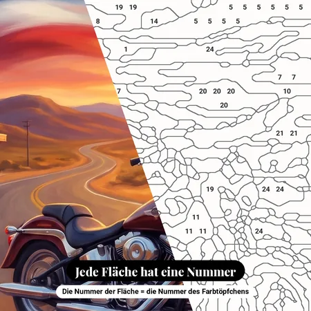 Malen nach Zahlen Motorrad auf der Route 66 – nummerierte Leinwand zum Malen