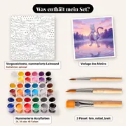 Malen nach Zahlen Mewtu über einem See – Set-Inhalt: vorgezeichnete Leinwand, Farben, Pinsel