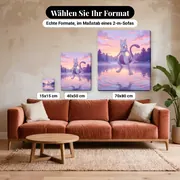 Malen nach Zahlen Mewtu über einem See – verfügbare Formate im Größenvergleich zu einem Sofa