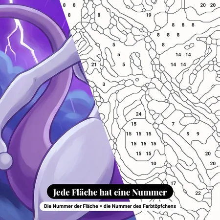 Malen nach Zahlen Mewtu legendäres Pokémon im Gewitter – nummerierte Leinwand zum Malen