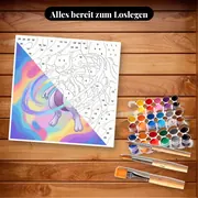 Malen nach Zahlen Mewtu psychische Energie Regenbogen – Set bereit zum Loslegen auf dem Tisch