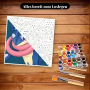 Malen nach Zahlen Quajutsu Pokémon-Porträt – Set bereit zum Loslegen auf dem Tisch