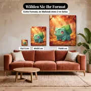 Malen nach Zahlen Bisasam Herbstwald – verfügbare Formate im Größenvergleich zu einem Sofa