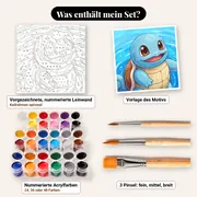 Malen nach Zahlen Schiggy blaue Schildkröte lächelnd – Set-Inhalt: vorgezeichnete Leinwand, Farben, Pinsel