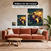 Malen nach Zahlen Nachtara schlafend neben einer Laterne – verfügbare Formate im Größenvergleich zu einem Sofa