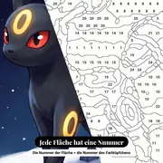 Malen nach Zahlen Nachtara schwarzes Pokémon mit gelben Ringen – Nahaufnahme der nummerierten Leinwand