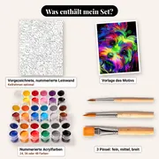 Malen nach Zahlen Yorkshire Terrier Pop-Art – Set-Inhalt: vorgezeichnete Leinwand, Farben, Pinsel