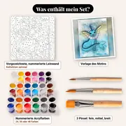 Malen nach Zahlen Aquali Aquarell – Set-Inhalt: vorgezeichnete Leinwand, Farben, Pinsel