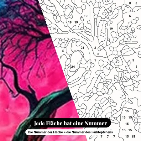 Malen nach Zahlen Lebensbaum unter dem Mond – nummerierte Leinwand zum Malen