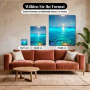 Malen nach Zahlen Vollmond über dem Meer – verfügbare Formate im Größenvergleich zu einem Sofa