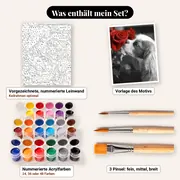 Malen nach Zahlen Cavalier King Charles Spaniel mit Rose – Set-Inhalt: vorgezeichnete Leinwand, Farben, Pinsel