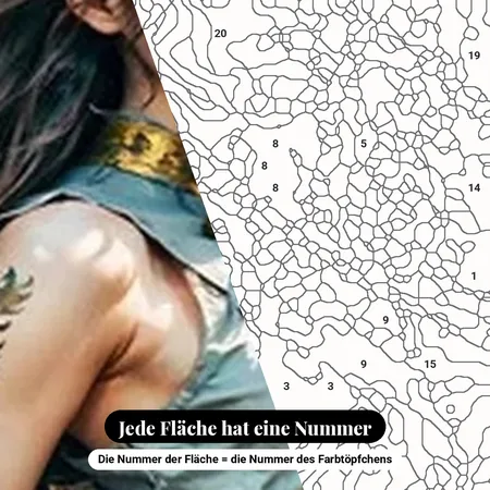 Malen nach Zahlen Frau und orientalischer Drache am Tempel – nummerierte Leinwand zum Malen
