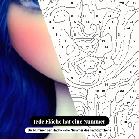 Malen nach Zahlen Mädchen mit blauen Haaren und Mohnblumen – nummerierte Leinwand zum Malen