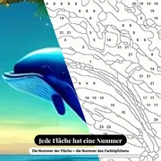 Malen nach Zahlen springender Delfin unter dem Mond – Nahaufnahme der nummerierten Leinwand