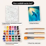 Malen nach Zahlen Delfin unter Wasser in einem Abgrund – Set-Inhalt: vorgezeichnete Leinwand, Farben, Pinsel
