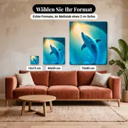 Malen nach Zahlen Delfin unter Wasser in einem Abgrund – verfügbare Formate im Größenvergleich zu einem Sofa