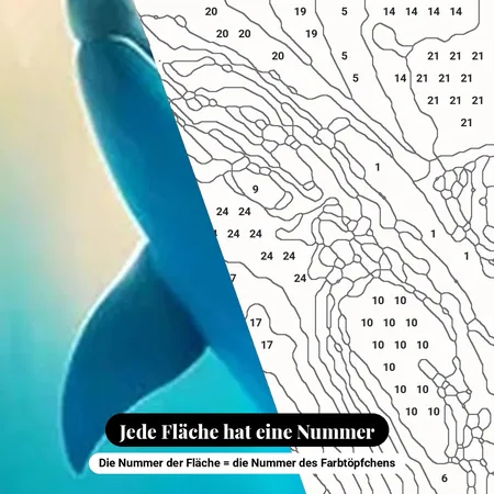 Malen nach Zahlen Delfin unter Wasser in einem Abgrund – nummerierte Leinwand zum Malen