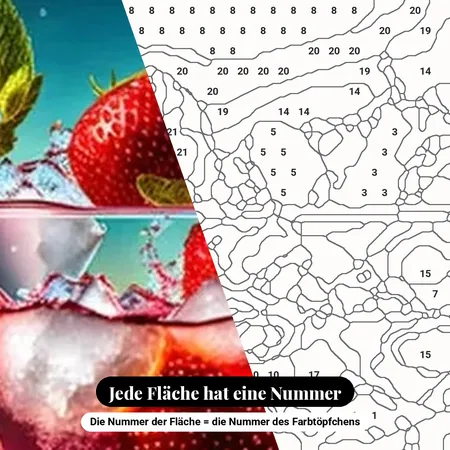 Malen nach Zahlen Erdbeer-Orangen-Cocktail im Sonnenuntergang – nummerierte Leinwand zum Malen