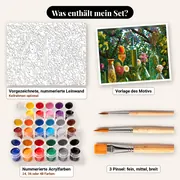 Malen nach Zahlen Glasflaschen und Blumen – Set-Inhalt: vorgezeichnete Leinwand, Farben, Pinsel