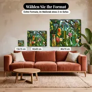 Malen nach Zahlen Glasflaschen und Blumen – verfügbare Formate im Größenvergleich zu einem Sofa