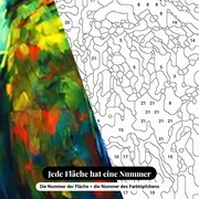 Malen nach Zahlen Papagei: bunter Ara im tropischen Grün – Nahaufnahme der nummerierten Leinwand