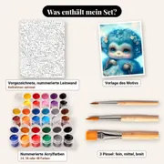 Malen nach Zahlen Baby-Affe in Blau mit Blumenkranz – Set-Inhalt: vorgezeichnete Leinwand, Farben, Pinsel