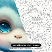 Malen nach Zahlen Baby-Affe in Blau mit Blumenkranz – Nahaufnahme der nummerierten Leinwand