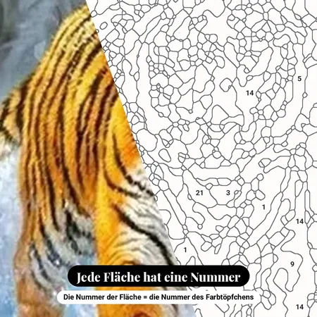 Malen nach Zahlen Tiger rennt durch den Schnee – nummerierte Leinwand zum Malen