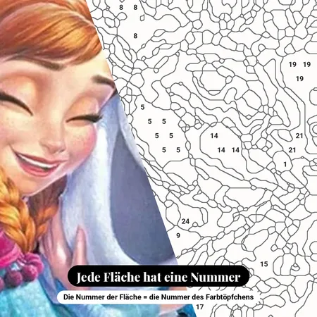 Malen nach Zahlen Eiskönigin – Anna, Elsa und Olaf im Schnee – nummerierte Leinwand zum Malen