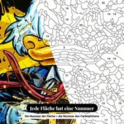 Malen nach Zahlen Dagobert Duck Pop-Art Bitcoin – Nahaufnahme der nummerierten Leinwand