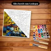 Malen nach Zahlen Dagobert Duck Pop-Art Bitcoin – Set bereit zum Loslegen auf dem Tisch