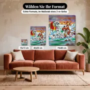 Malen nach Zahlen 101 Dalmatiner im Schnee – verfügbare Formate im Größenvergleich zu einem Sofa