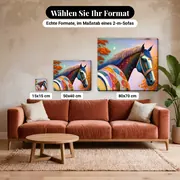 Malen nach Zahlen buntes Pferd und Mond – verfügbare Formate im Größenvergleich zu einem Sofa