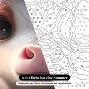 Malen nach Zahlen Baby-Kuh in einer Tasse mit Blumenkranz – Nahaufnahme der nummerierten Leinwand