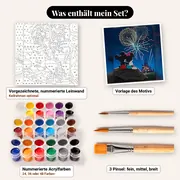 Malen nach Zahlen Micky und Minnie vor dem Schloss – Set-Inhalt: vorgezeichnete Leinwand, Farben, Pinsel