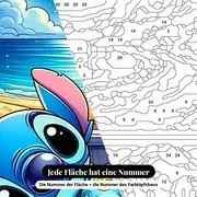Malen nach Zahlen Stitch im Schlafanzug vor dem Meer – Nahaufnahme der nummerierten Leinwand