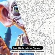 Malen nach Zahlen Dobby und seine Socke vor Hogwarts – Nahaufnahme der nummerierten Leinwand