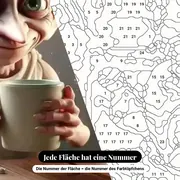 Malen nach Zahlen Dobby und der Gnom beim Vesper – Nahaufnahme der nummerierten Leinwand