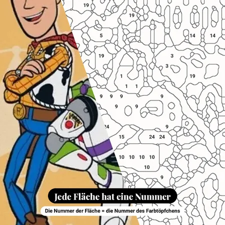 Malen nach Zahlen Woody und Buzz Lightyear Retro-Poster – nummerierte Leinwand zum Malen
