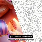 Malen nach Zahlen Rapunzel und ihre Tochter am Sternenhimmel – Nahaufnahme der nummerierten Leinwand