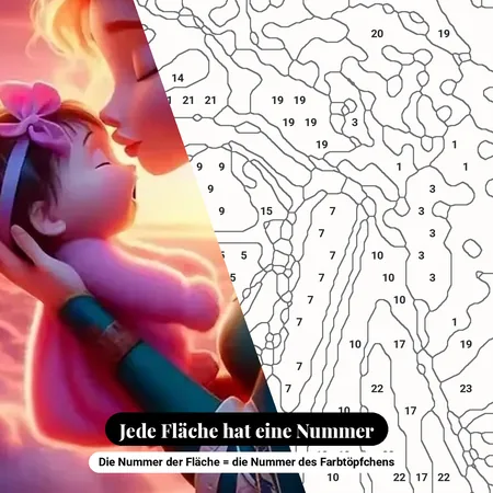 Malen nach Zahlen Merida und ihr Baby in den Wolken – nummerierte Leinwand zum Malen