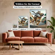 Malen nach Zahlen Katze auf dem Rücken eines Hundes auf dem Markt – verfügbare Formate im Größenvergleich zu einem Sofa