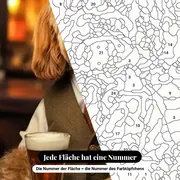 Malen nach Zahlen Hund im Anzug an der Theke – Nahaufnahme der nummerierten Leinwand