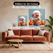 Malen nach Zahlen Affenbaby in einem orangefarbenen Auto – verfügbare Formate im Größenvergleich zu einem Sofa