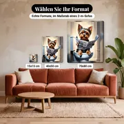 Malen nach Zahlen Yorkshire Terrier auf der Toilette – verfügbare Formate im Größenvergleich zu einem Sofa