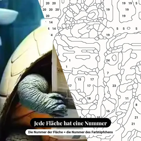 Malen nach Zahlen Schildkröte auf der Toilette liest Zeitung – nummerierte Leinwand zum Malen
