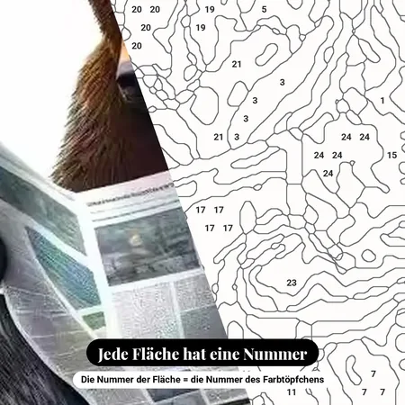 Malen nach Zahlen Braunbär auf der Toilette liest Zeitung – nummerierte Leinwand zum Malen