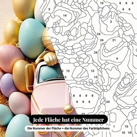 Malen nach Zahlen Osterhase im rosa Lieferwagen – nummerierte Leinwand zum Malen